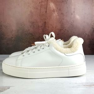 Maje | White Leather Sheepskin Lined Streetwear Platform Sneakers